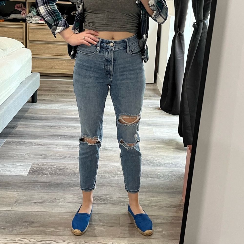 Good American Good Legs High Waist Ripped Crop Jeans (Blue617) - 2/26